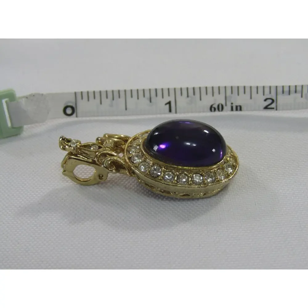 VTG Pendant Amethyst‎ Purple Rhinestone Gold Tone 1.5
